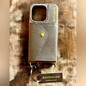 HAILEY-iPhone 15 Pro Side Slot Leather Crossbody Bandolier Blk/Gold (case only)